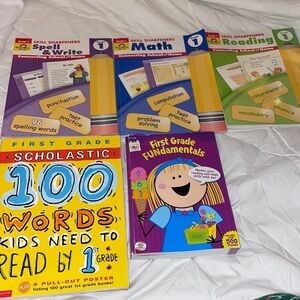 Lot of 5 NEW first grade workbooks for math, reading, spelling, writing …